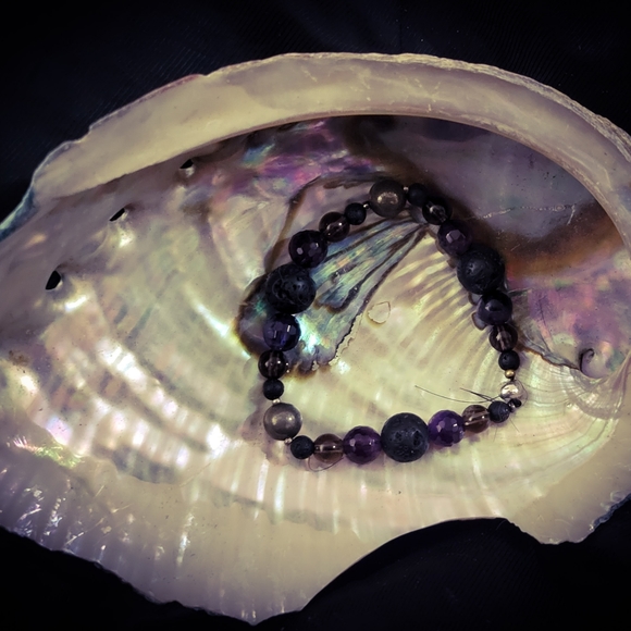 One Mystery Handmade Real Crystal Bracelet - Round Stone Beads, Recycled Spacers - Picture 4 of 7